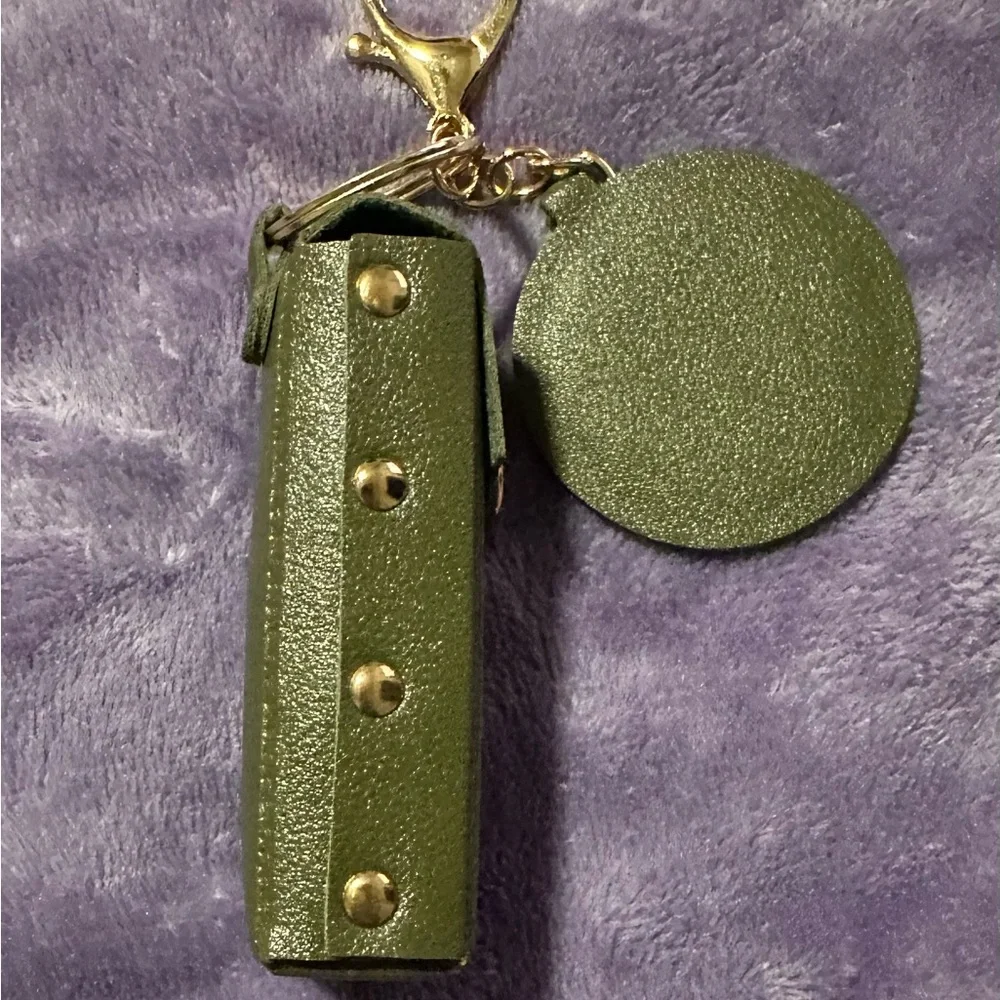 Green Lipstick holder/Keychain/bag charm with mirror
